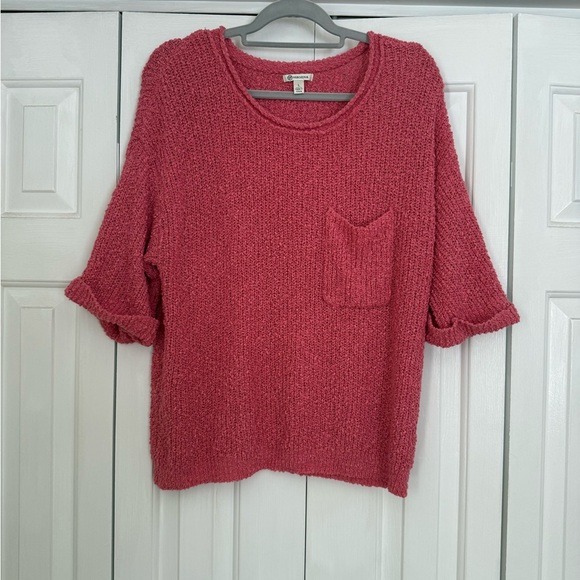 Versona Sweaters - Versona Women’s Pink Short Sleeve Knit Sweater With Pocket Feminine Size Large